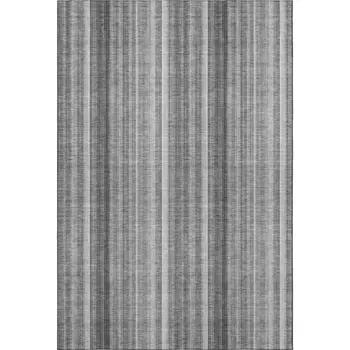 3' X 5' Gray And Ivory Striped Washable Area Rug With UV Protection