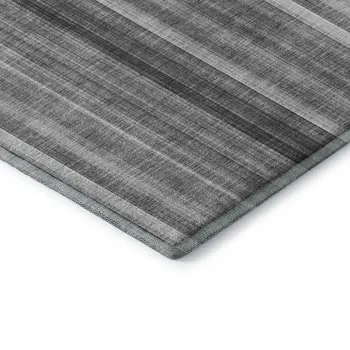 8' Gray And Ivory Striped Washable Round Rug With UV Protection