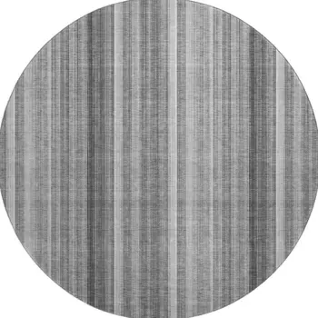 8' Gray And Ivory Striped Washable Round Rug With UV Protection
