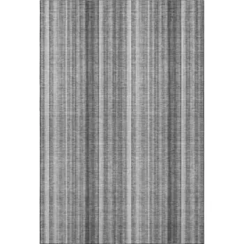 10' X 14' Gray And Ivory Striped Washable Area Rug With UV Protection