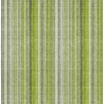 5' X 8' Green And Ivory Striped Washable Area Rug With UV Protection