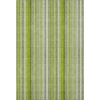5' X 8' Green And Ivory Striped Washable Area Rug With UV Protection