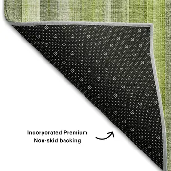 8' X 10' Green And Ivory Striped Washable Area Rug With UV Protection