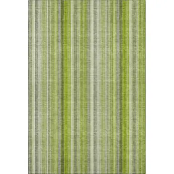9' X 12' Green And Ivory Striped Washable Area Rug With UV Protection