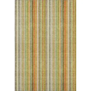 5' X 8' Khaki Orange And Beige Striped Washable Area Rug With UV Protection