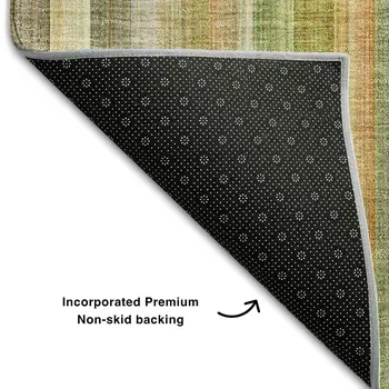 5' X 8' Khaki Orange And Beige Striped Washable Area Rug With UV Protection