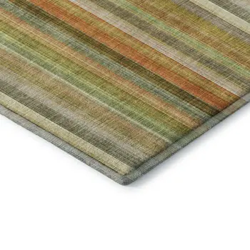 5' X 8' Khaki Orange And Beige Striped Washable Area Rug With UV Protection
