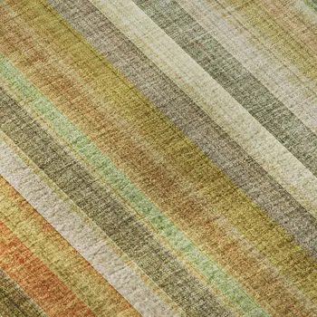 5' X 8' Khaki Orange And Beige Striped Washable Area Rug With UV Protection