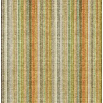 5' X 8' Khaki Orange And Beige Striped Washable Area Rug With UV Protection
