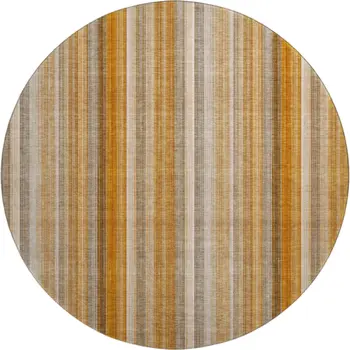 8' Rust And Gray Striped Washable Round Rug With UV Protection