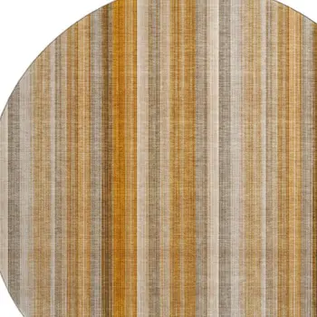 8' Rust And Gray Striped Washable Round Rug With UV Protection
