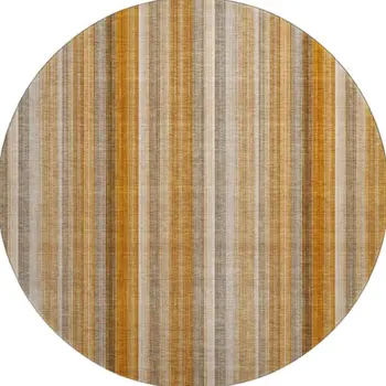 8' Rust And Gray Striped Washable Round Rug With UV Protection