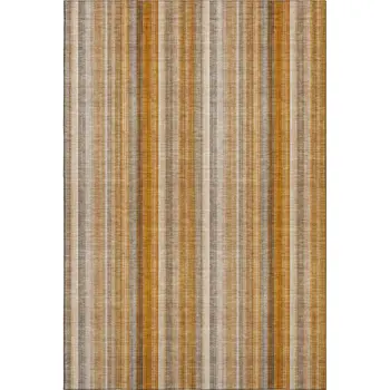 8' X 10' Rust And Gray Striped Washable Area Rug With UV Protection