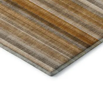 8' X 10' Rust And Gray Striped Washable Area Rug With UV Protection