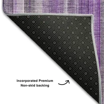 8' Purple And Ivory Striped Washable Round Rug With UV Protection