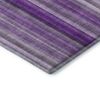 8' X 10' Purple And Ivory Striped Washable Area Rug With UV Protection