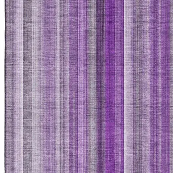 8' X 10' Purple And Ivory Striped Washable Area Rug With UV Protection