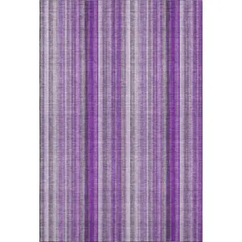 9' X 12' Purple And Ivory Striped Washable Area Rug With UV Protection