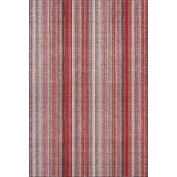 3' X 5' Red And Ivory Striped Washable Area Rug With UV Protection