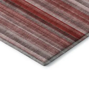 3' X 5' Red And Ivory Striped Washable Area Rug With UV Protection
