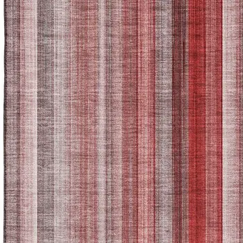 5' X 8' Red And Ivory Striped Washable Area Rug With UV Protection