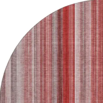 8' Red And Ivory Striped Washable Round Rug With UV Protection