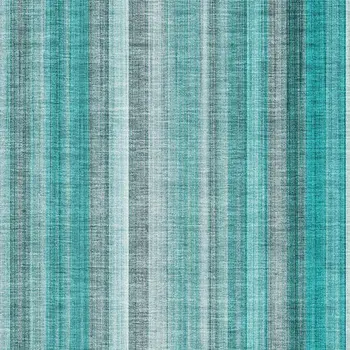 3' X 5' Teal And Ivory Striped Washable Area Rug With UV Protection