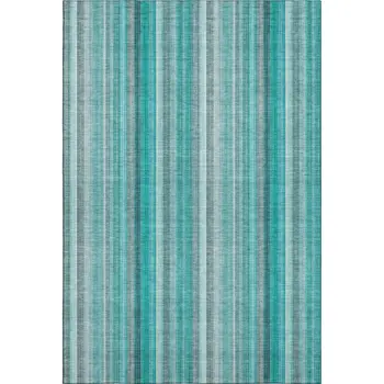 5' X 8' Teal And Ivory Striped Washable Area Rug With UV Protection
