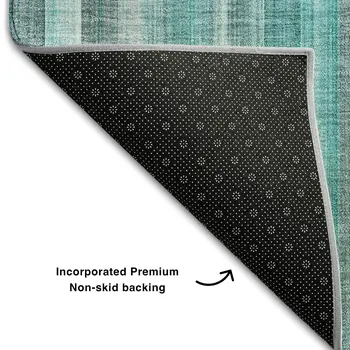5' X 8' Teal And Ivory Striped Washable Area Rug With UV Protection