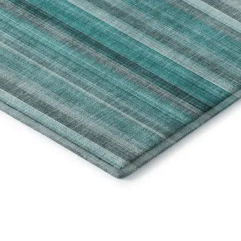 8' Teal And Ivory Striped Washable Round Rug With UV Protection