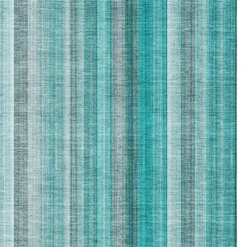 9' X 12' Teal And Ivory Striped Washable Area Rug With UV Protection