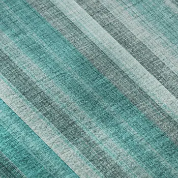 10' X 14' Teal And Ivory Striped Washable Area Rug With UV Protection