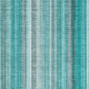 10' X 14' Teal And Ivory Striped Washable Area Rug With UV Protection