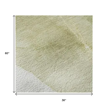 3' X 5' Green Gold And Ivory Abstract Washable Area Rug With UV Protection