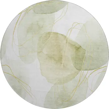 8' Green Gold And Ivory Abstract Washable Round Rug With UV Protection