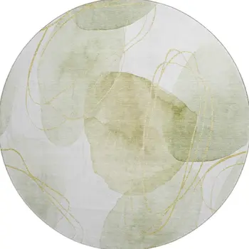 8' Green Gold And Ivory Abstract Washable Round Rug With UV Protection