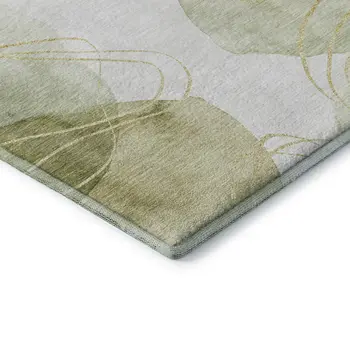 9' X 12' Green Gold And Ivory Abstract Washable Area Rug With UV Protection