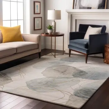 3' X 5' Ivory And Beige Abstract Washable Area Rug With UV Protection
