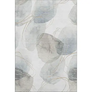 3' X 5' Ivory And Beige Abstract Washable Area Rug With UV Protection