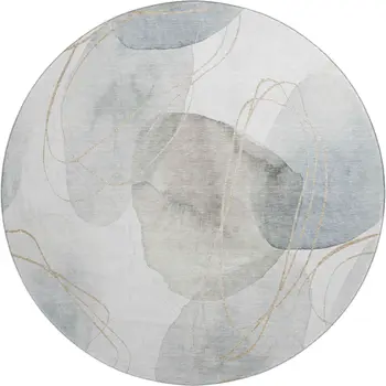 8' Ivory And Beige Abstract Washable Round Rug With UV Protection