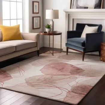 8' X 10' Merlot And Ivory Abstract Washable Area Rug With UV Protection