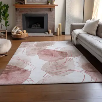 8' X 10' Merlot And Ivory Abstract Washable Area Rug With UV Protection