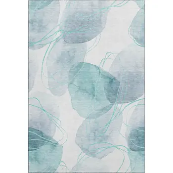 5' X 8' Teal And Ivory Abstract Washable Area Rug With UV Protection