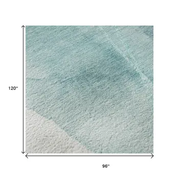8' X 10' Teal And Ivory Abstract Washable Area Rug With UV Protection