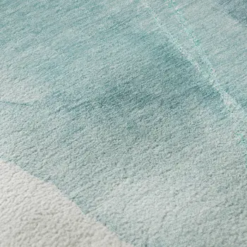9' X 12' Teal And Ivory Abstract Washable Area Rug With UV Protection
