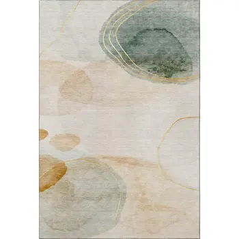 5' X 8' Beige Copper And Taupe Abstract Washable Area Rug With UV Protection