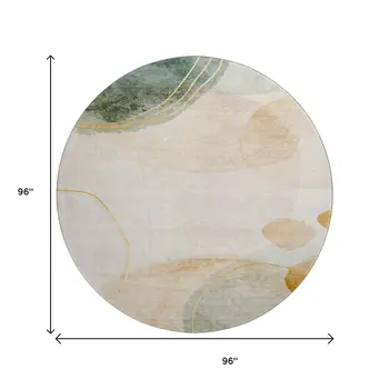 8' Beige Copper And Taupe Abstract Washable Round Rug With UV Protection