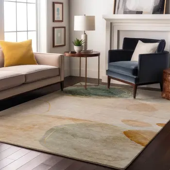 9' X 12' Beige Copper And Taupe Abstract Washable Area Rug With UV Protection