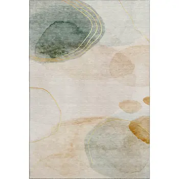 9' X 12' Beige Copper And Taupe Abstract Washable Area Rug With UV Protection