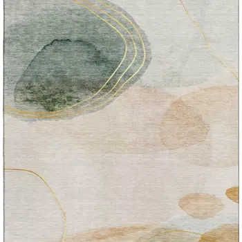 9' X 12' Beige Copper And Taupe Abstract Washable Area Rug With UV Protection